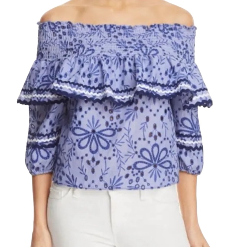 Red Carter “Paloma” Ruffle Off Shoulders Eyelet Embroidered Top NWT (U)